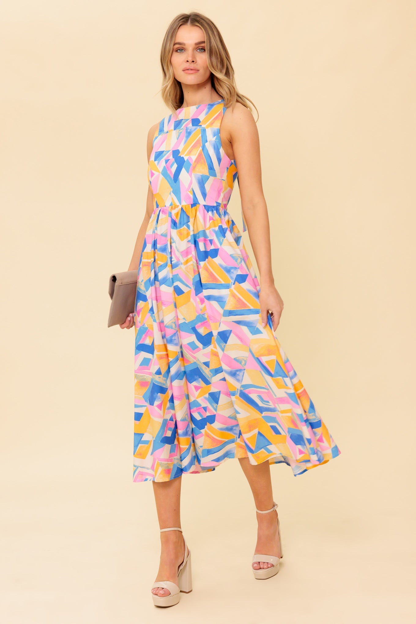 PATTON PARK MIDI DRESS - POWDER BLUE & PINK
