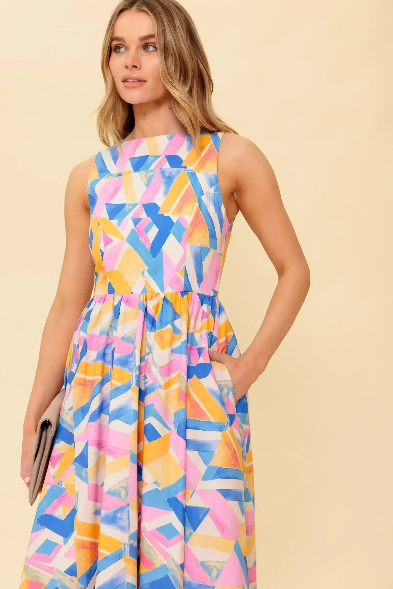 PATTON PARK MIDI DRESS - POWDER BLUE & PINK