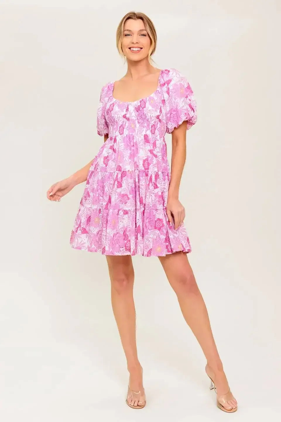 PRETTY IN PINK EYELET MINI DRESS
