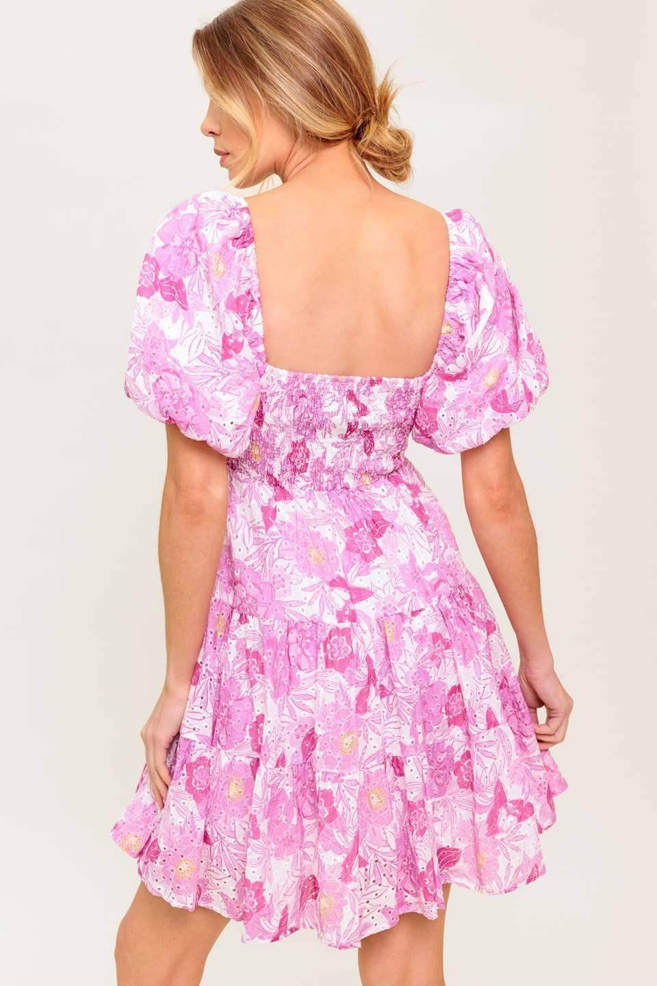 PRETTY IN PINK EYELET MINI DRESS