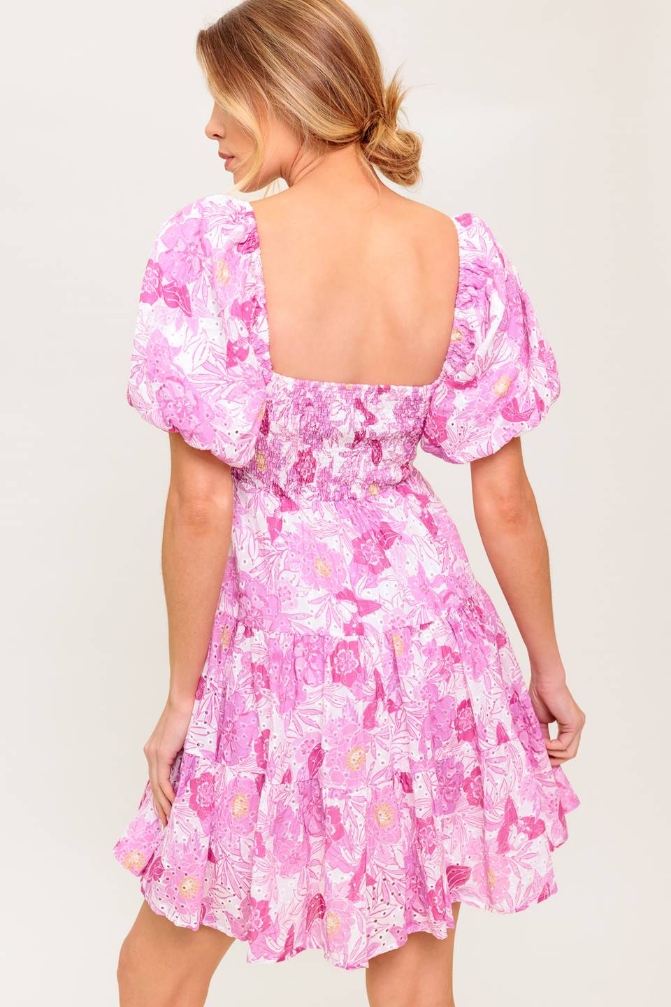 PRETTY IN PINK EYELET MINI DRESS