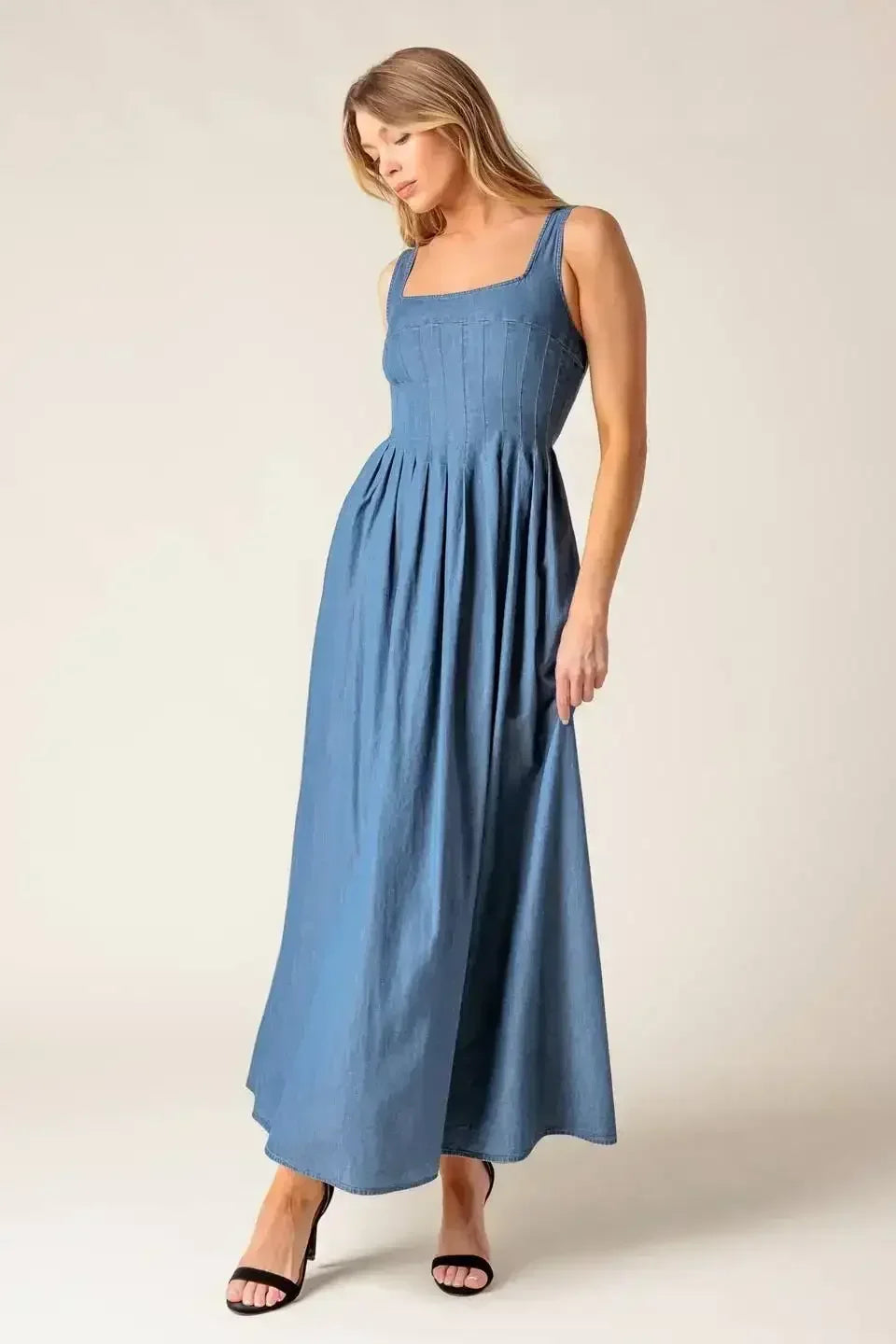 BLUE RIDGE DREAMS PINTUCK DENIM MIDI DRESS - FINAL SALE