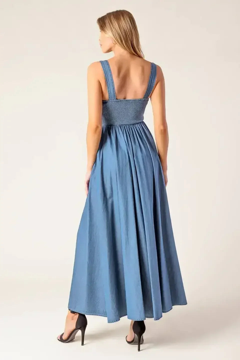 BLUE RIDGE DREAMS PINTUCK DENIM MIDI DRESS - FINAL SALE