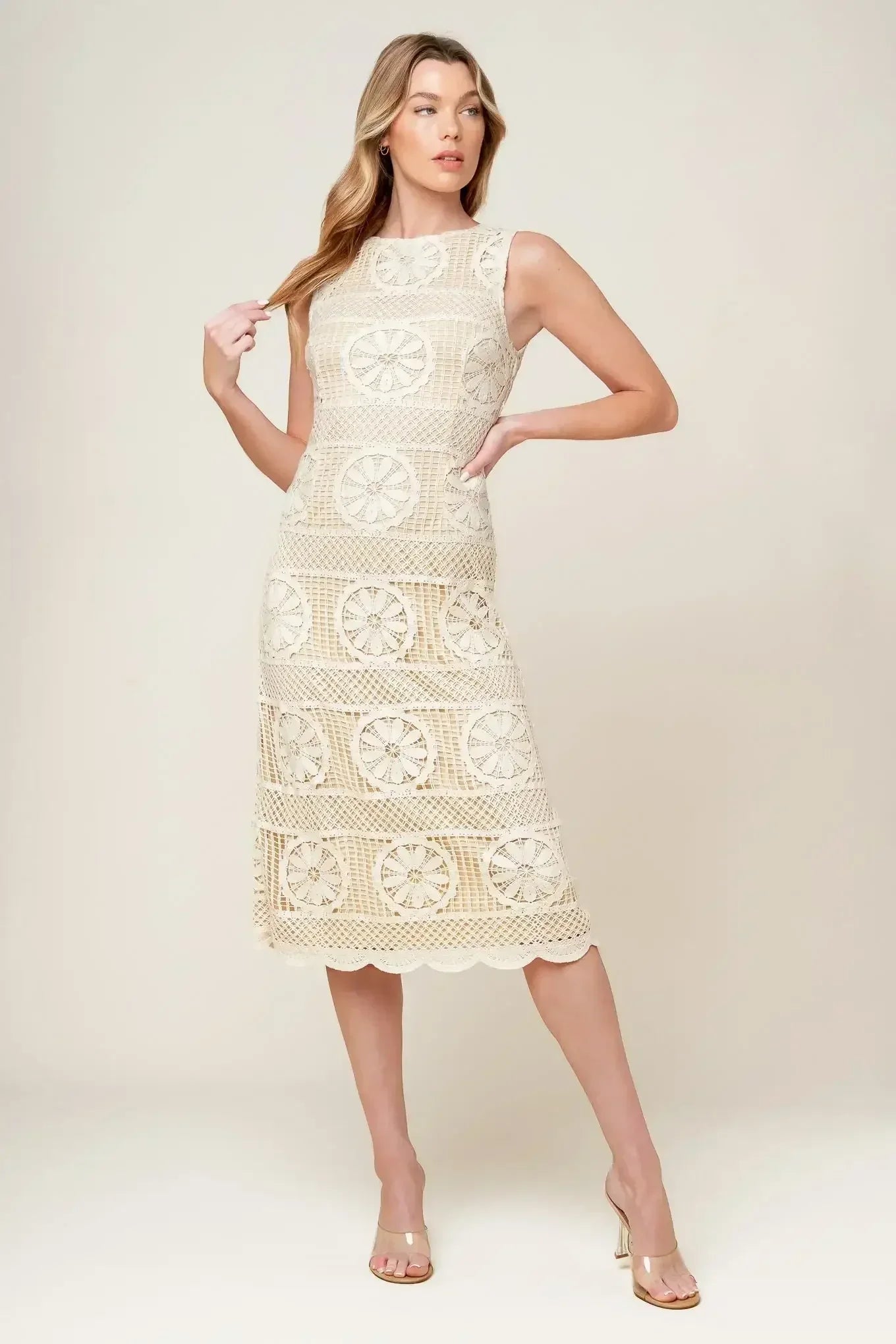 REBECCA LACE MIDI DRESS - CREAM