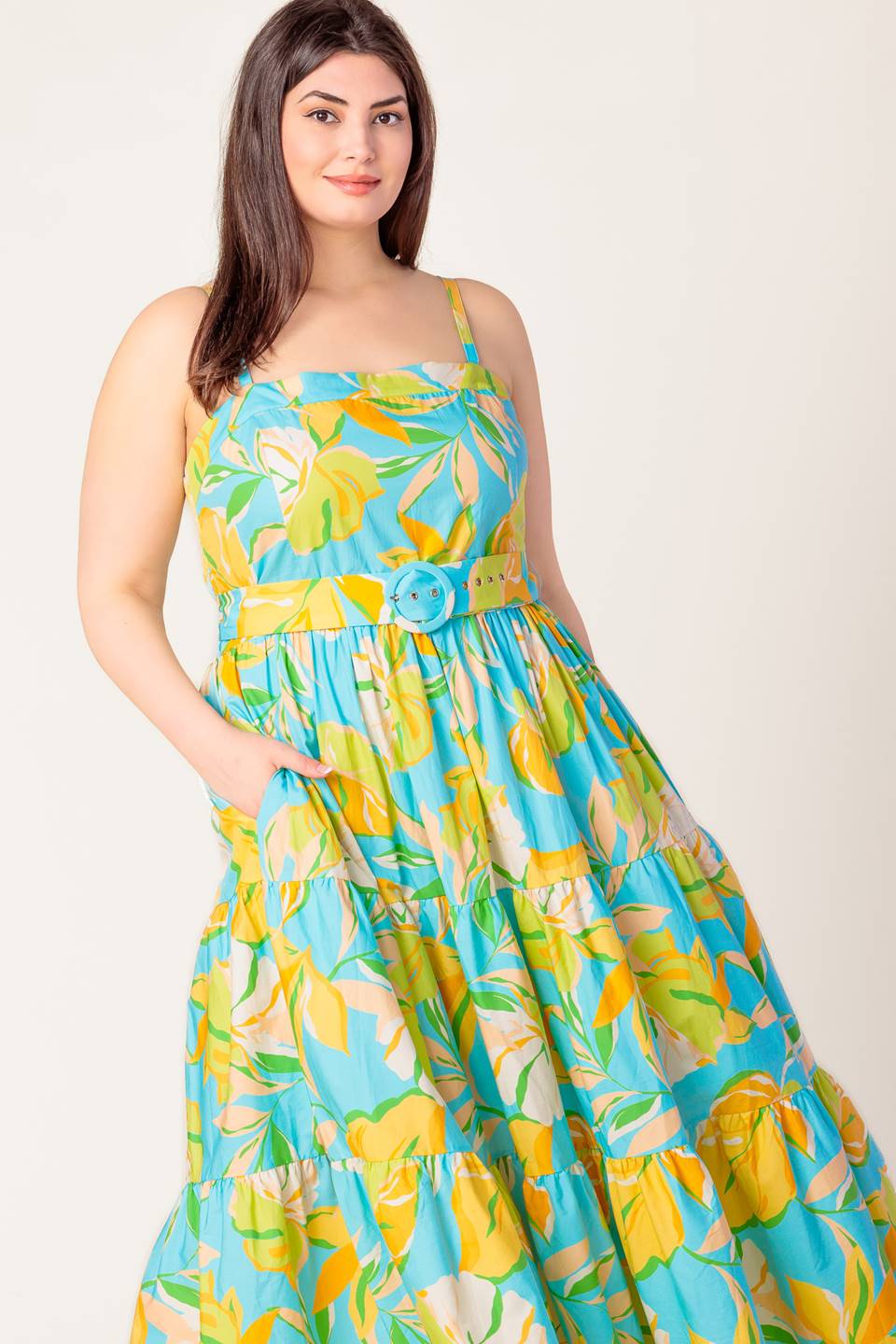 A PERFECT DAY MIDI DRESS - BLUE & YELLOW