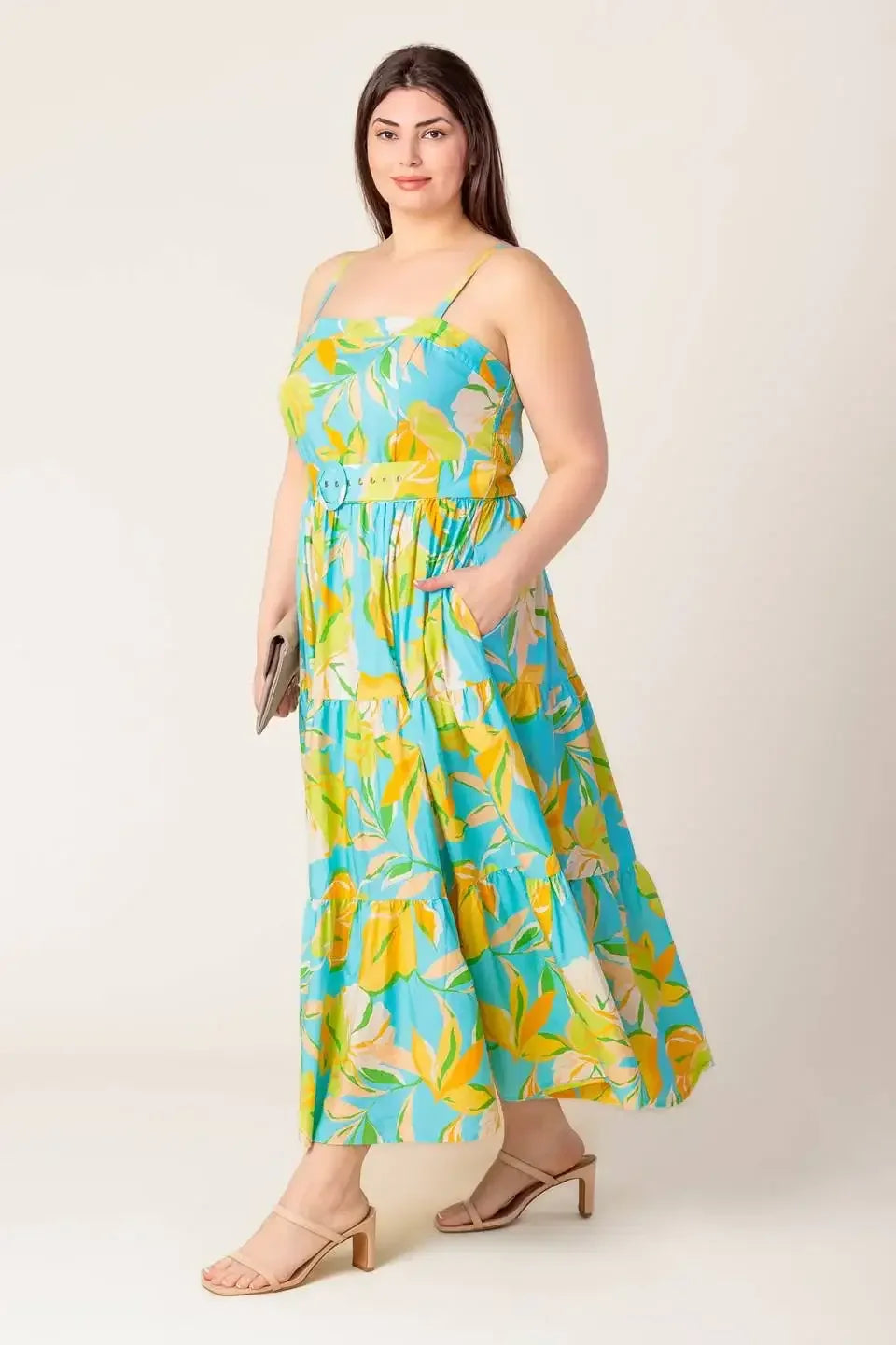 A PERFECT DAY MIDI DRESS - BLUE & YELLOW