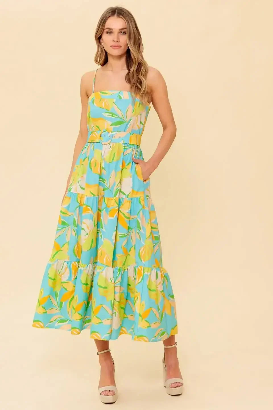 A PERFECT DAY MIDI DRESS - BLUE & YELLOW