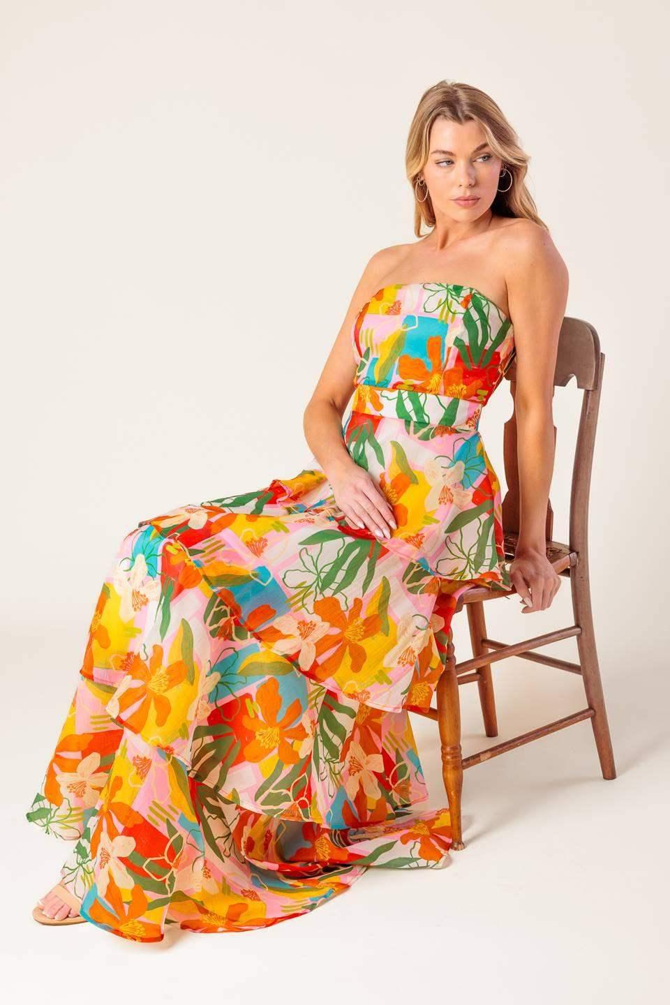 HALF PAST SUNSET - TROPICAL PRINT MAXI DRESS