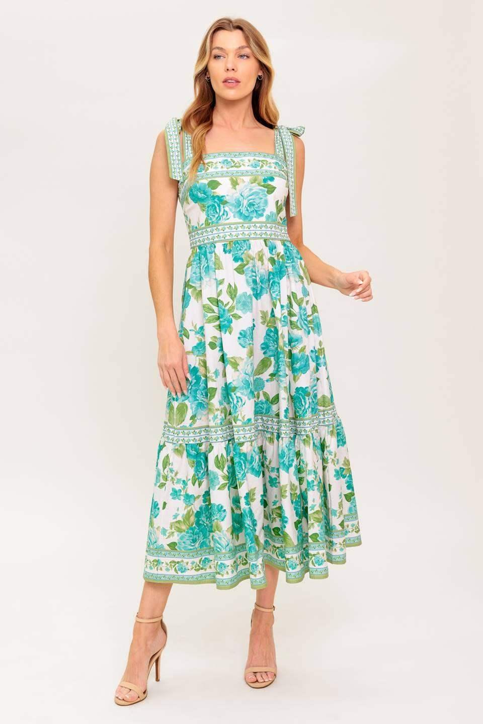 SEASIDE ESCAPES FLORAL MIDI DRESS - GREEN