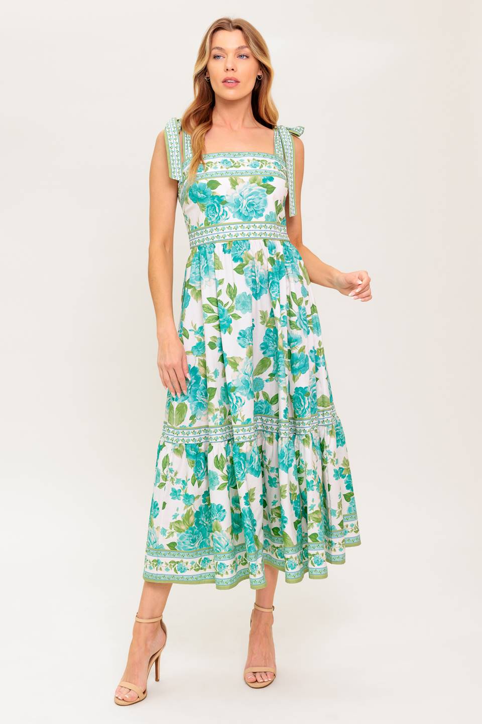 SEASIDE ESCAPES FLORAL MIDI DRESS - GREEN
