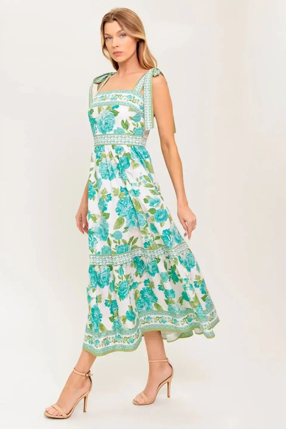 SEASIDE ESCAPES FLORAL MIDI DRESS - GREEN