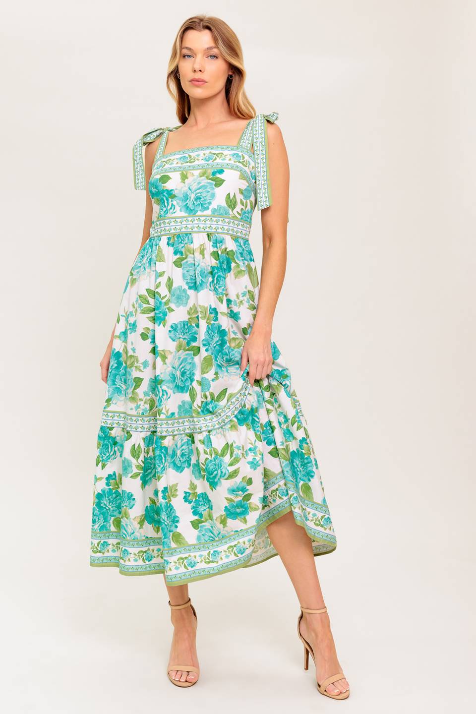 SEASIDE ESCAPES FLORAL MIDI DRESS - GREEN