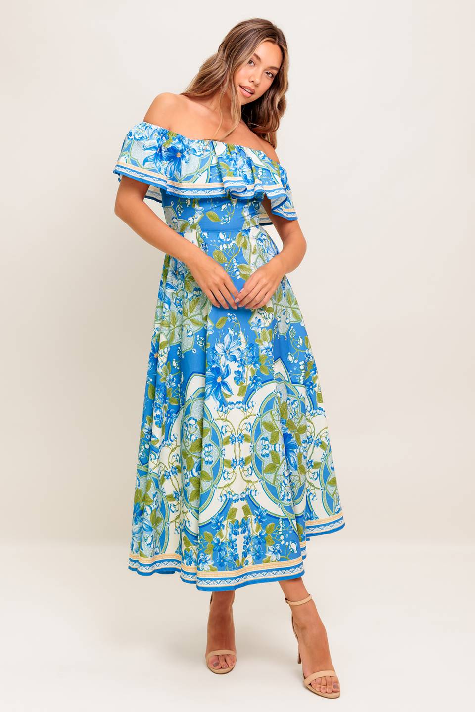 SIERRA POWDER BLUE FLORAL MIDI DRESS