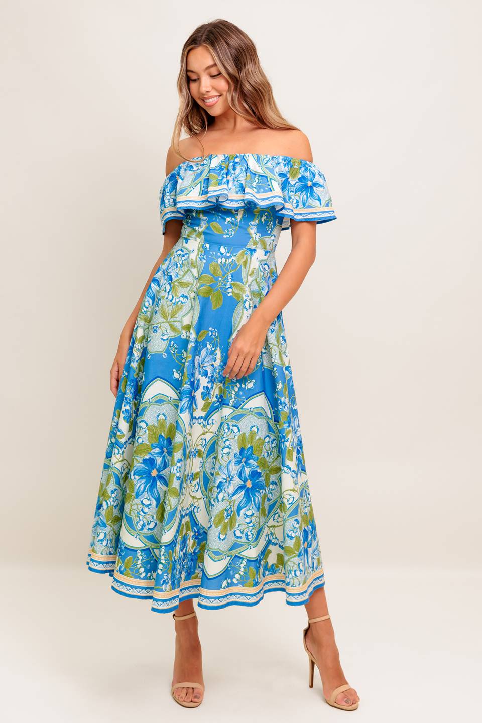 SIERRA POWDER BLUE FLORAL MIDI DRESS