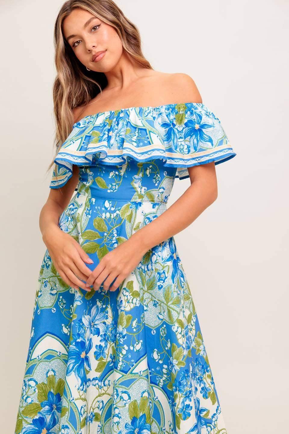 SIERRA POWDER BLUE FLORAL MIDI DRESS