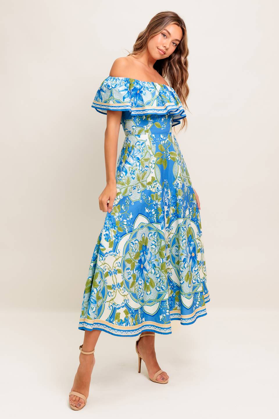 SIERRA POWDER BLUE FLORAL MIDI DRESS
