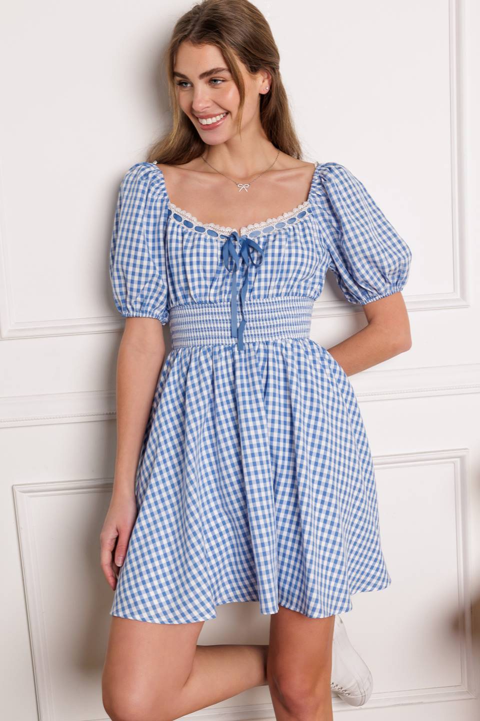 KANSAS SKIES - BLUE GINGHAM MINI DRESS