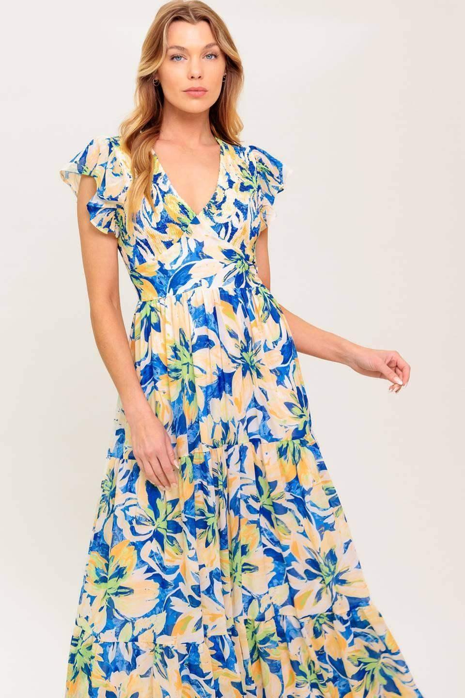 BRIDGEPORT MAXI DRESS - BLUE FLORAL SUMMER DRESS