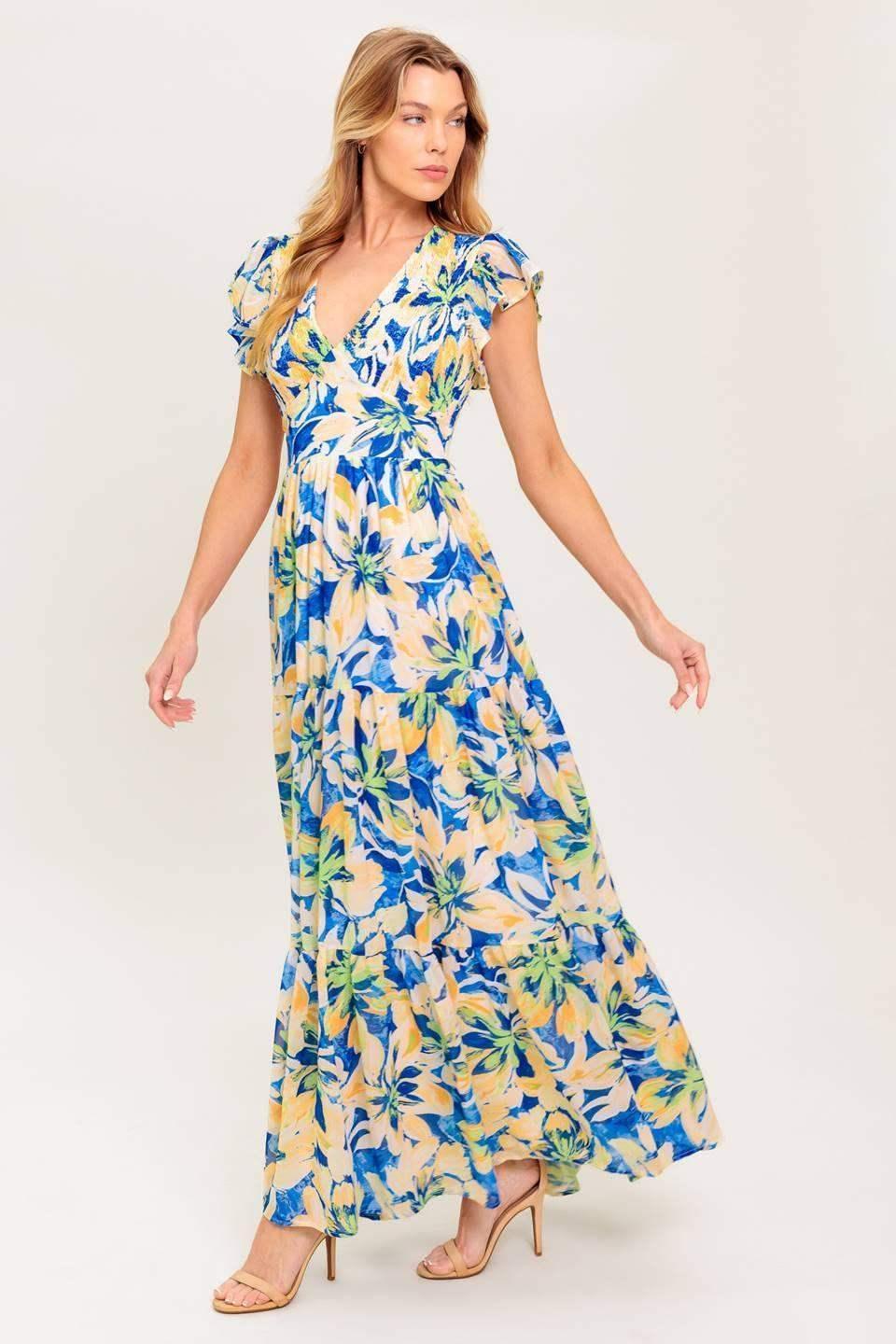 BRIDGEPORT MAXI DRESS - BLUE FLORAL SUMMER DRESS