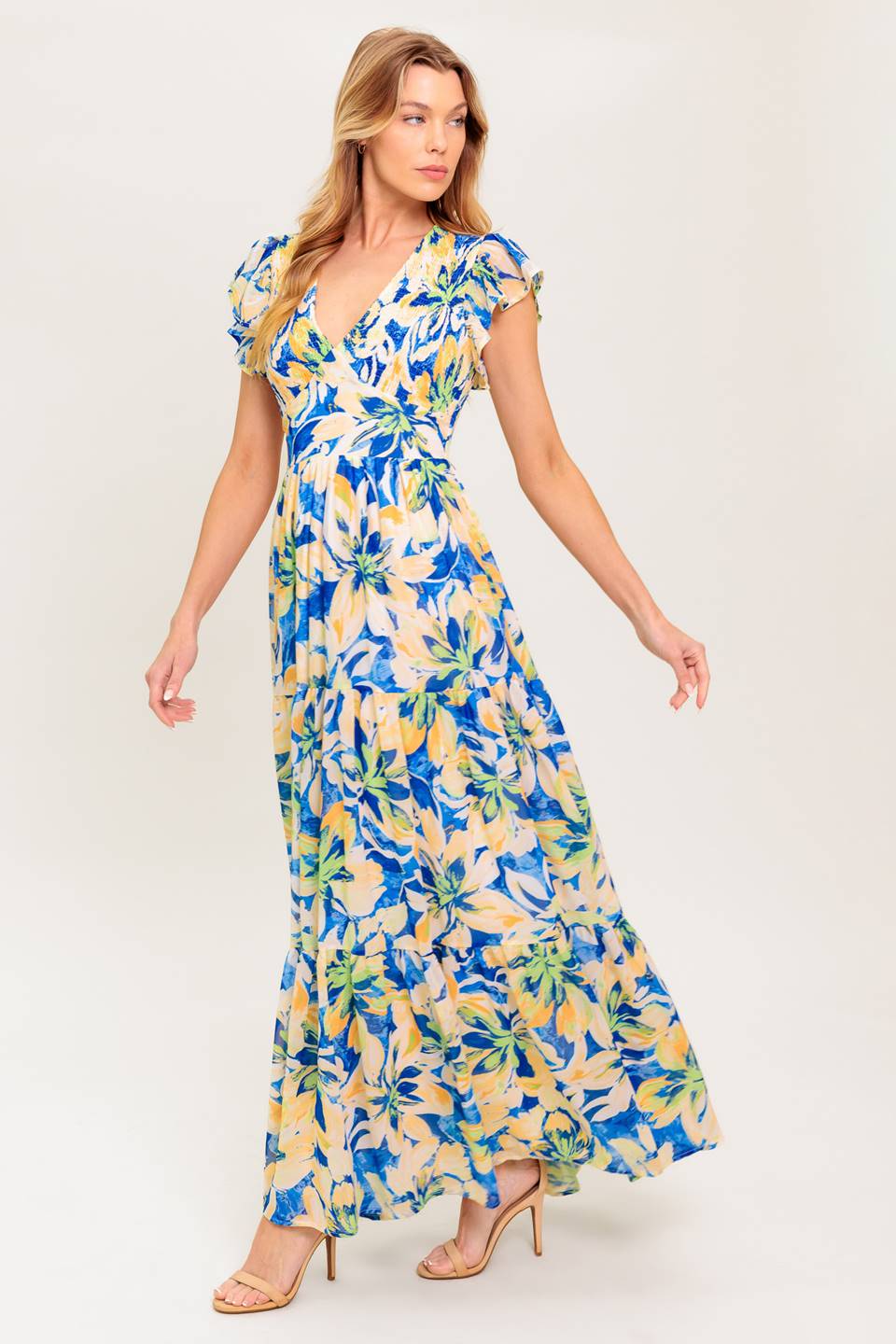 BRIDGEPORT MAXI DRESS - BLUE FLORAL SUMMER DRESS