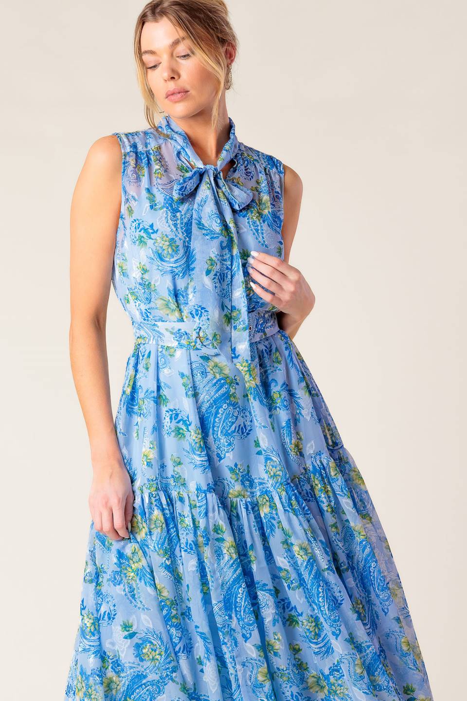 EVER AFTER BOW TIE MIDI DRESS - POWDER BLUE