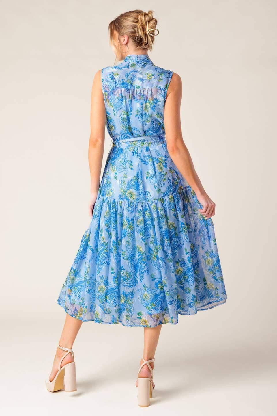 EVER AFTER BOW TIE MIDI DRESS - POWDER BLUE
