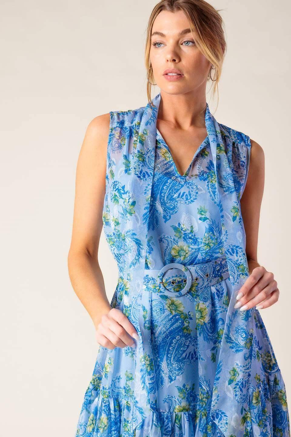 EVER AFTER BOW TIE MIDI DRESS - POWDER BLUE