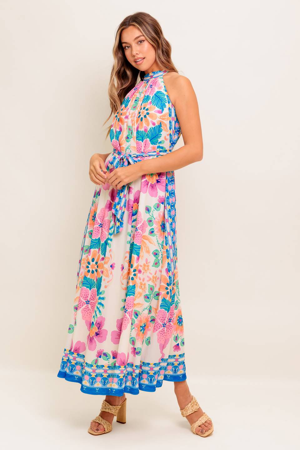 ELARA FLORAL HALTER MAXI DRESS