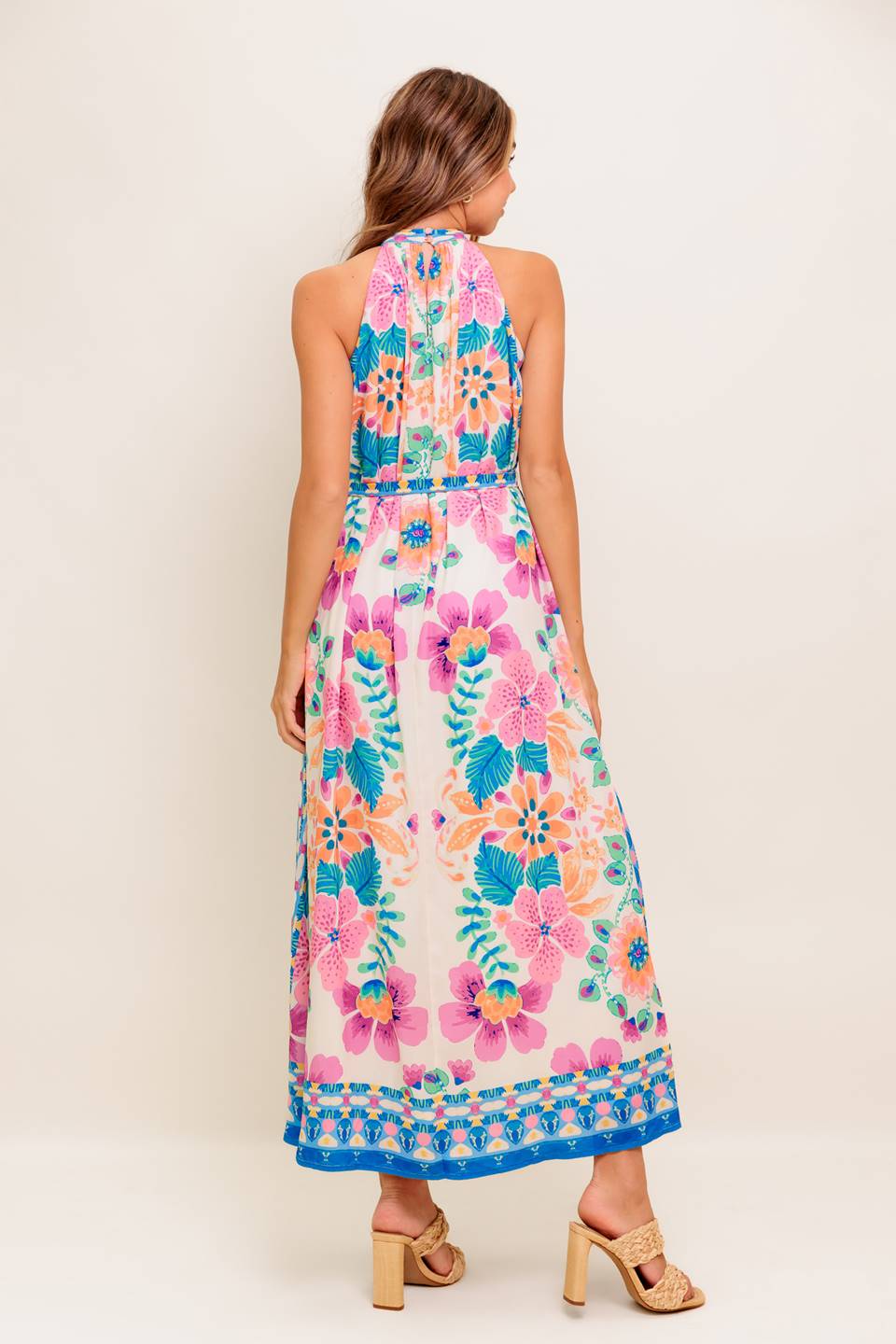 ELARA FLORAL HALTER MAXI DRESS