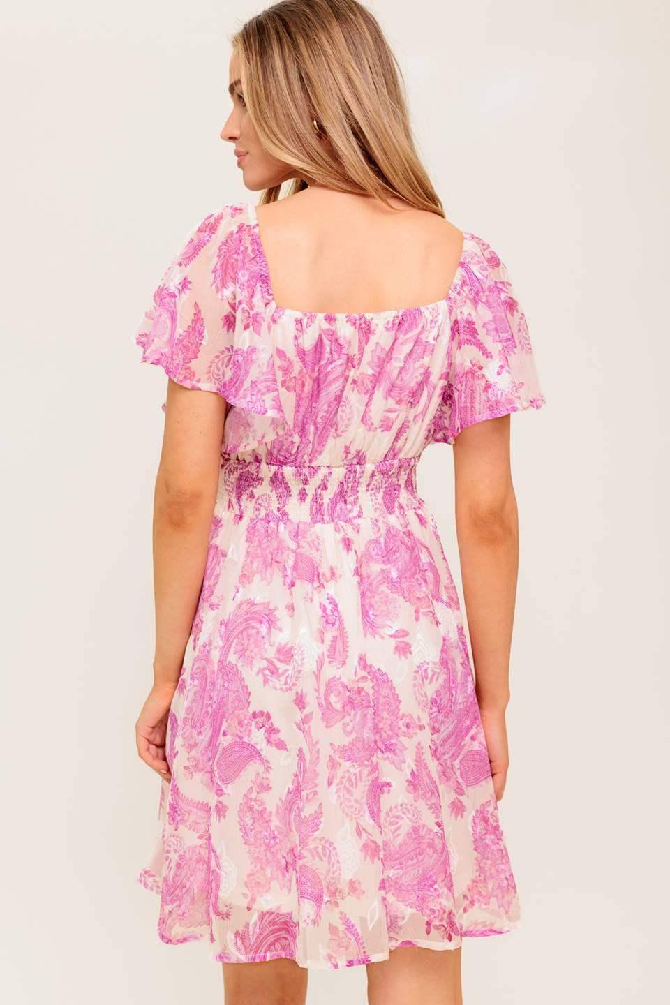 ROMANTIC WALKS FLUTTER SLEEVE MINI DRESS - PINK