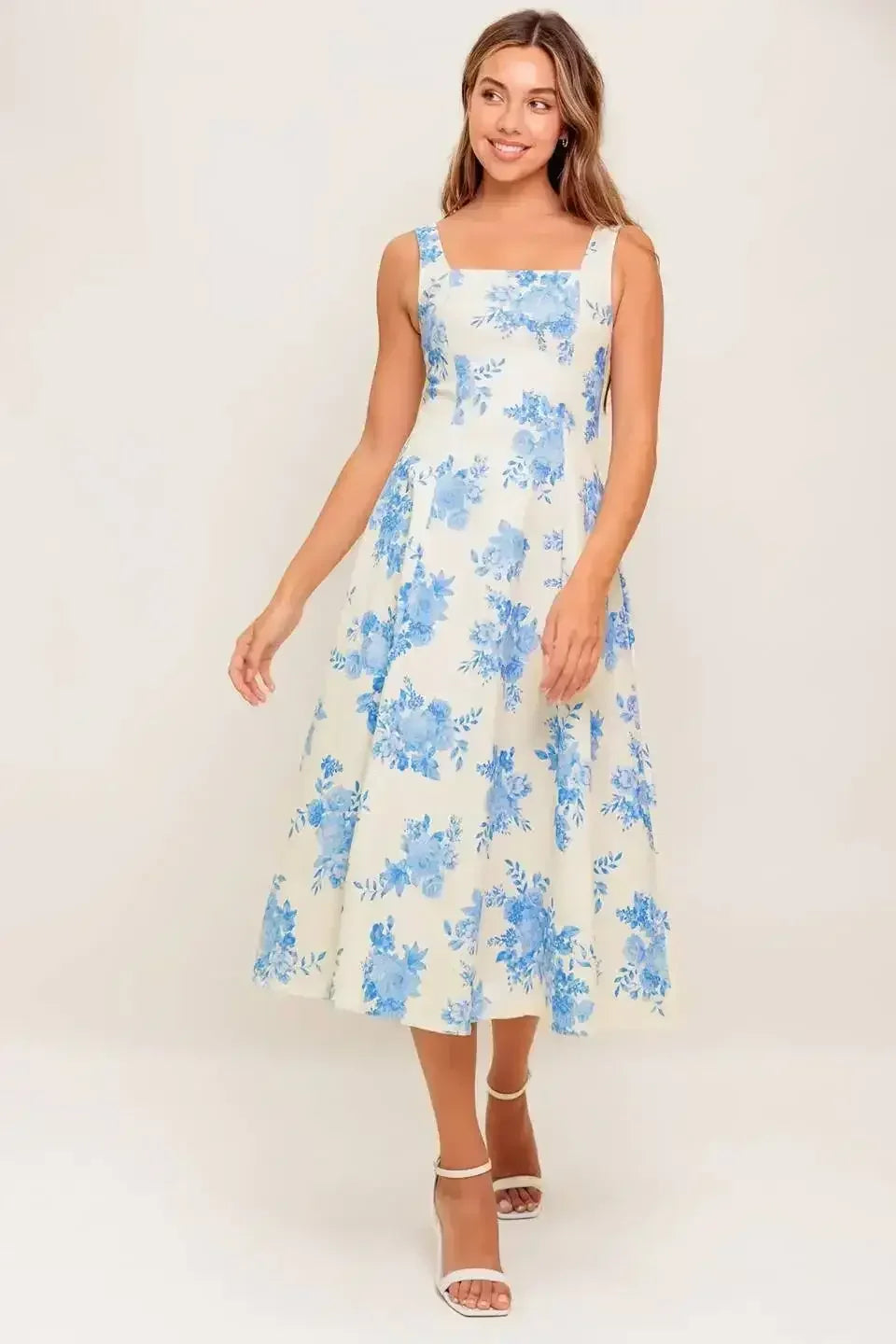 BLUEBELL BREEZE - BLUE FLORAL MIDI DRESS