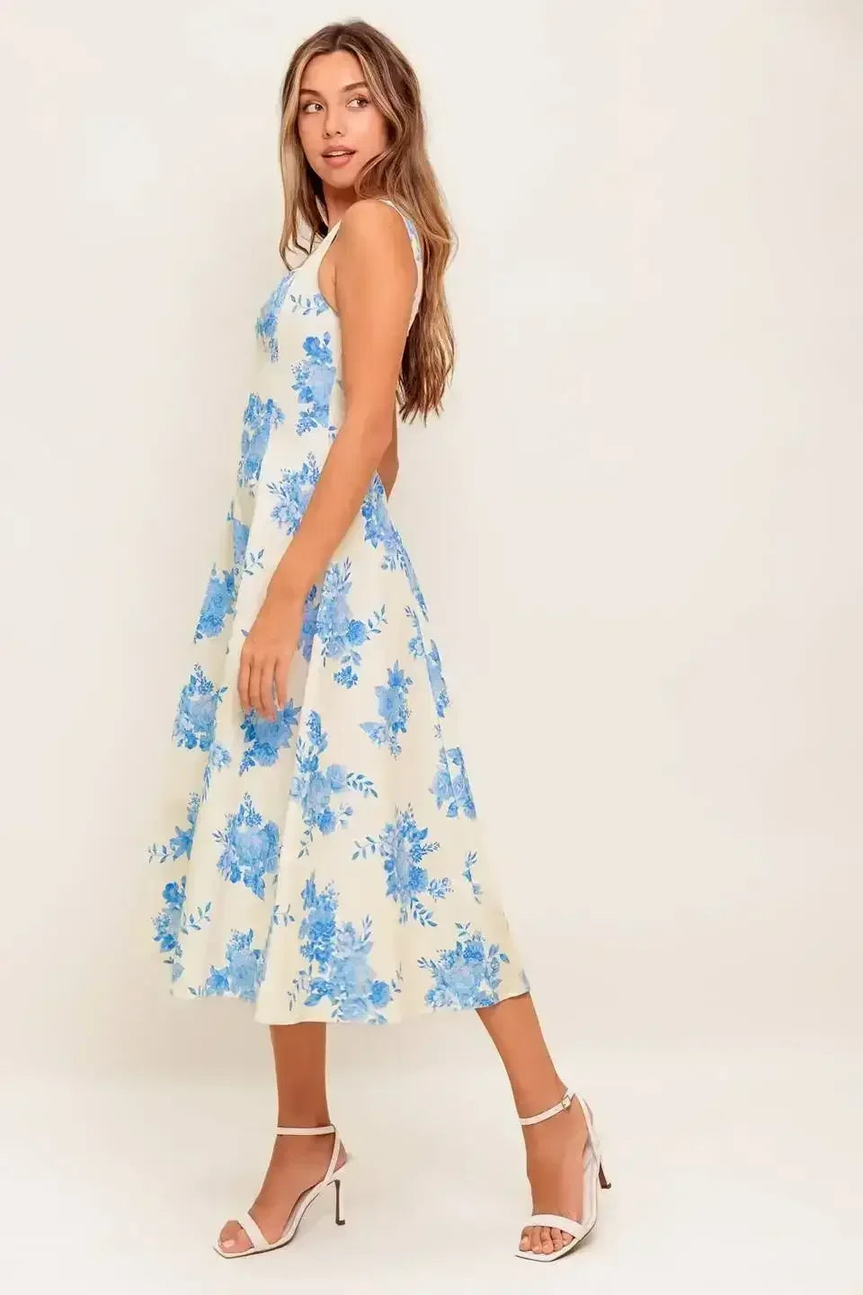 BLUEBELL BREEZE - BLUE FLORAL MIDI DRESS