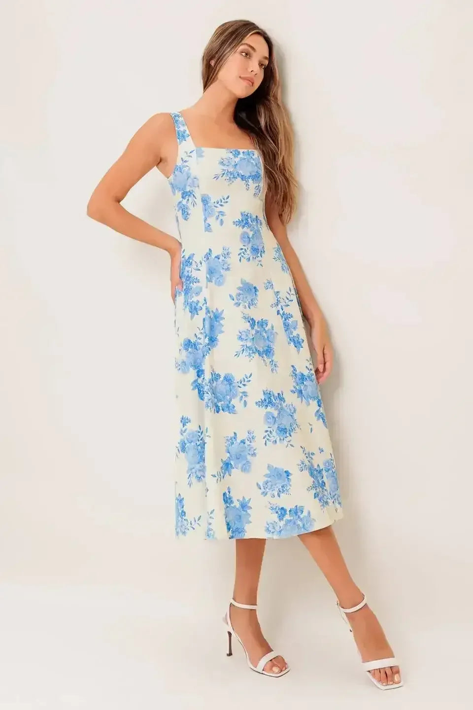 BLUEBELL BREEZE - BLUE FLORAL MIDI DRESS