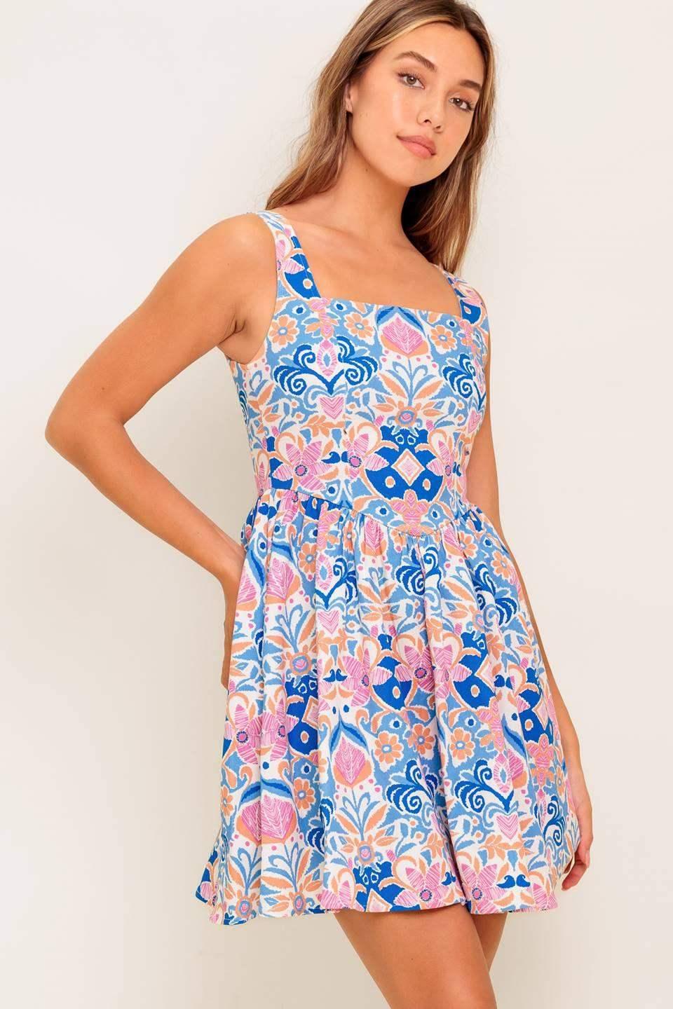 KENDRA BLUE CORAL PRINT MINI DRESS