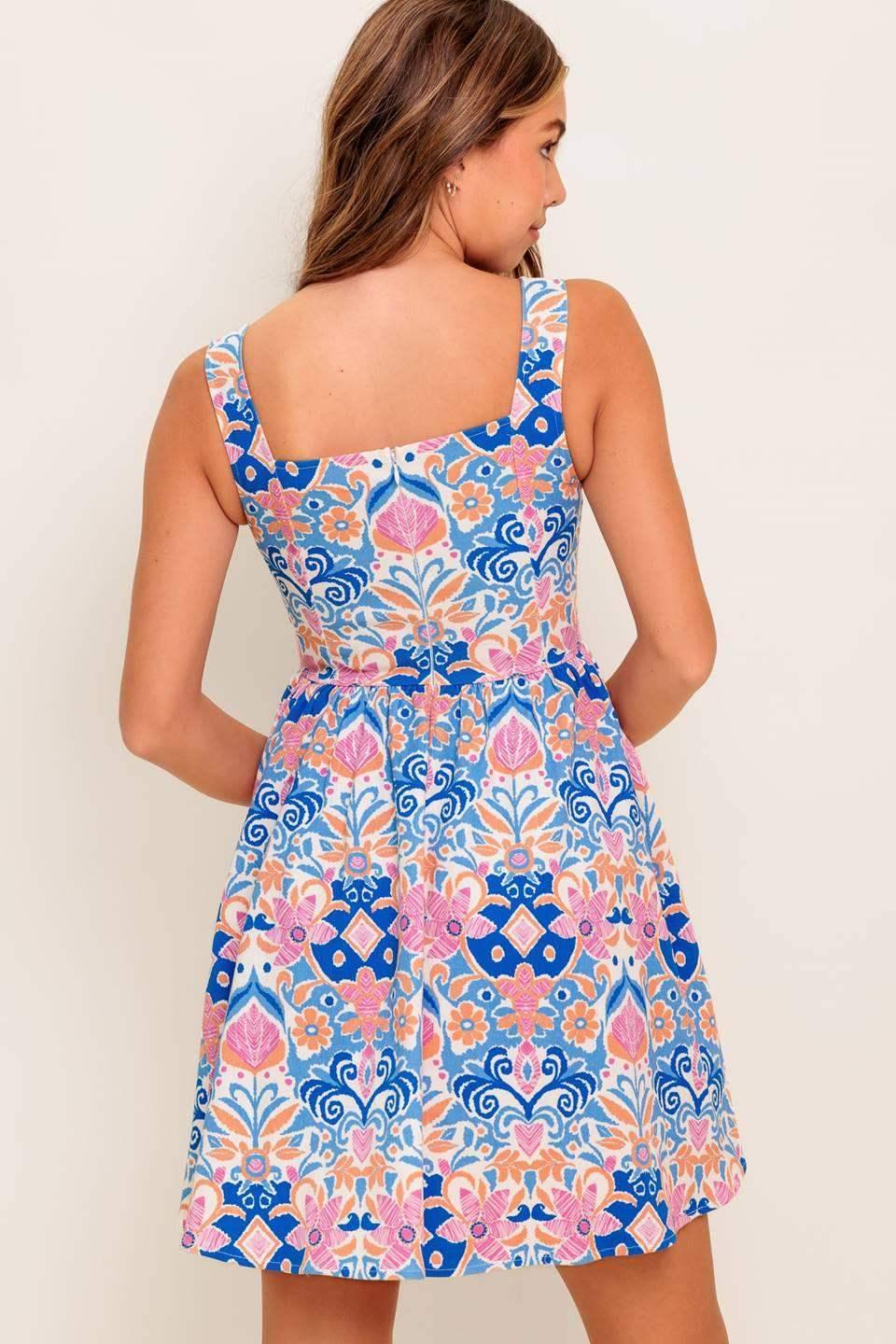 KENDRA BLUE CORAL PRINT MINI DRESS
