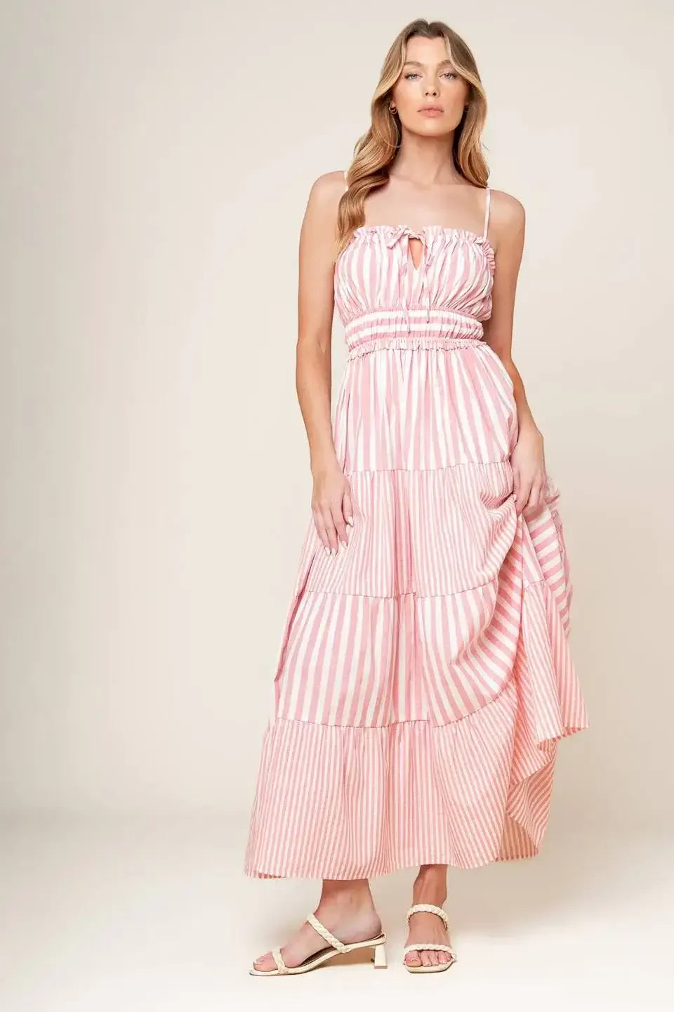 PEONY PINK STRIPE MAXI DRESS
