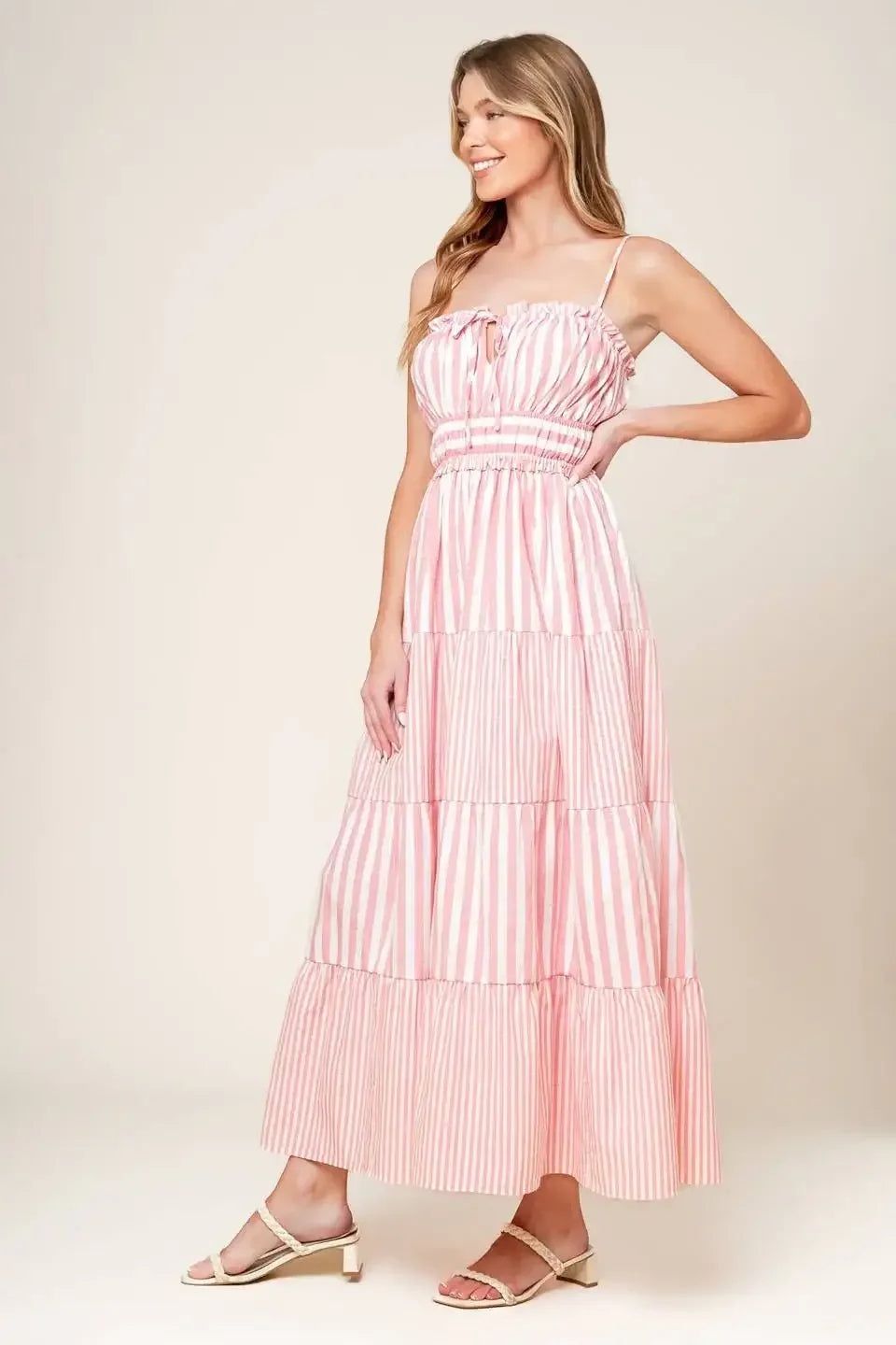 PEONY PINK STRIPE MAXI DRESS