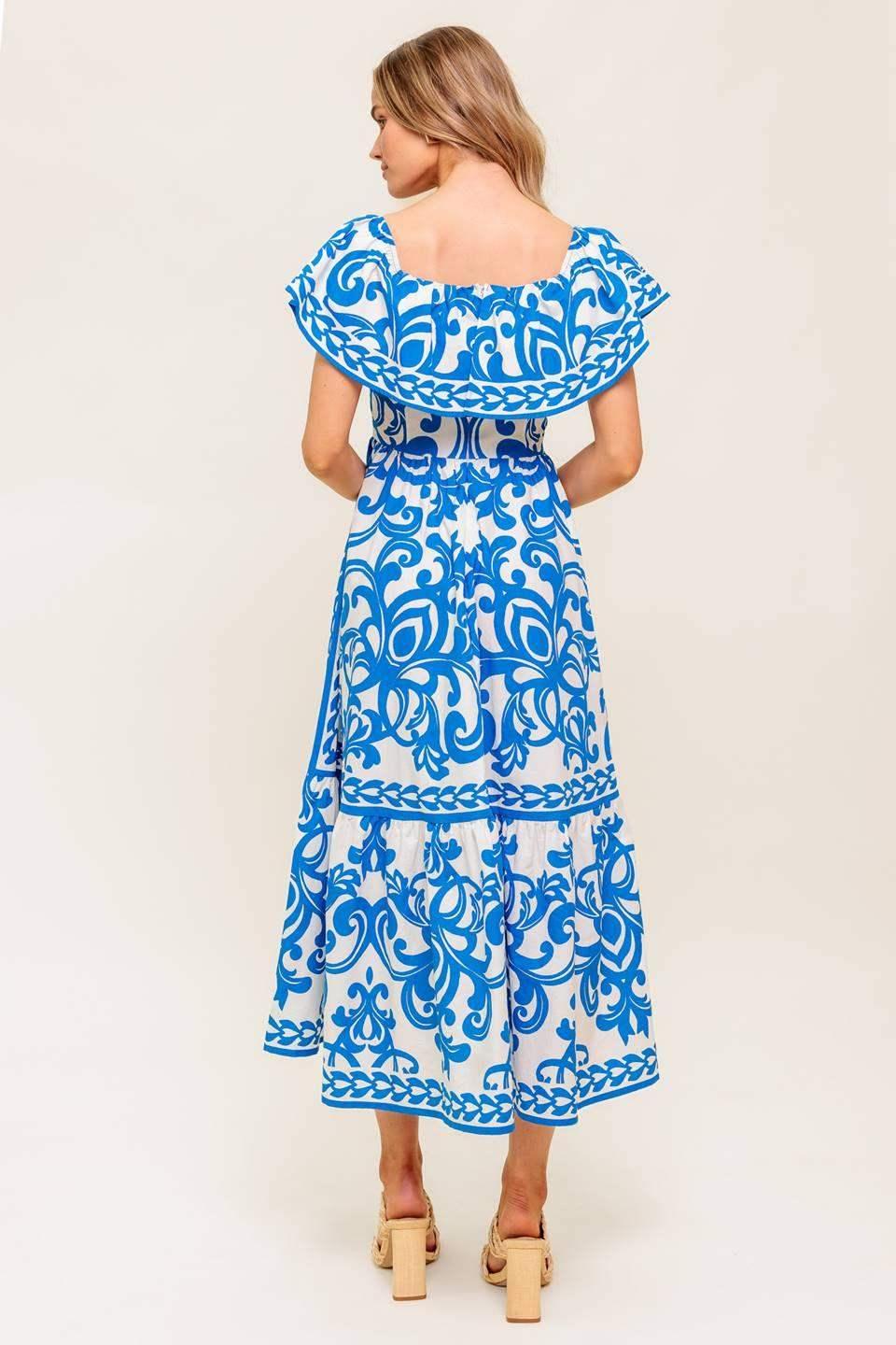 SERENADE MIDI DRESS - PRINTED OFF SHOULDER COTTON DRESS
