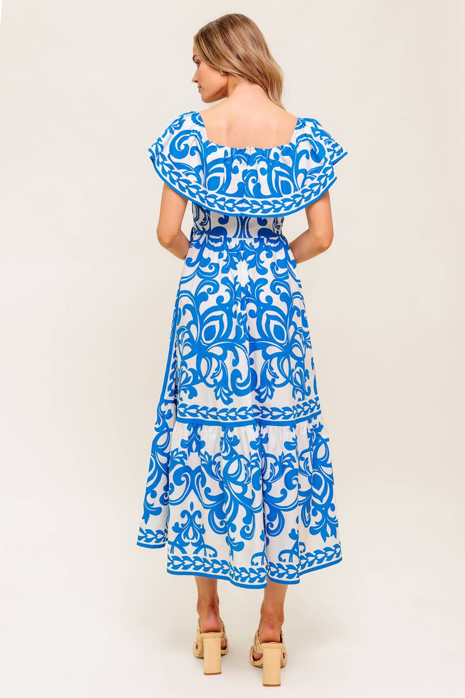 SERENADE MIDI DRESS - PRINTED OFF SHOULDER COTTON DRESS