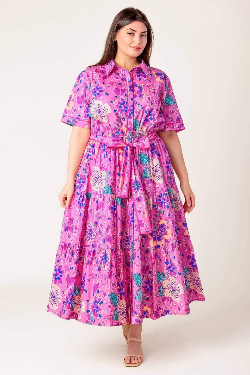 PETAL PRESS - PINK & PURPLE FLORAL MIDI DRESS