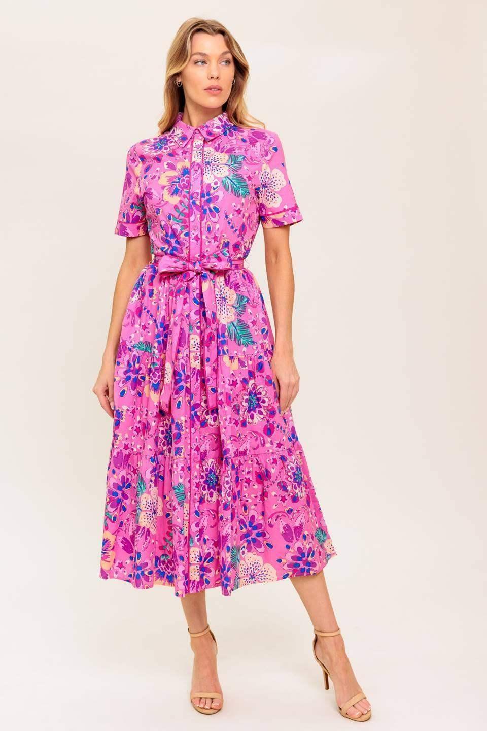 PETAL PRESS - PINK & PURPLE FLORAL MIDI DRESS