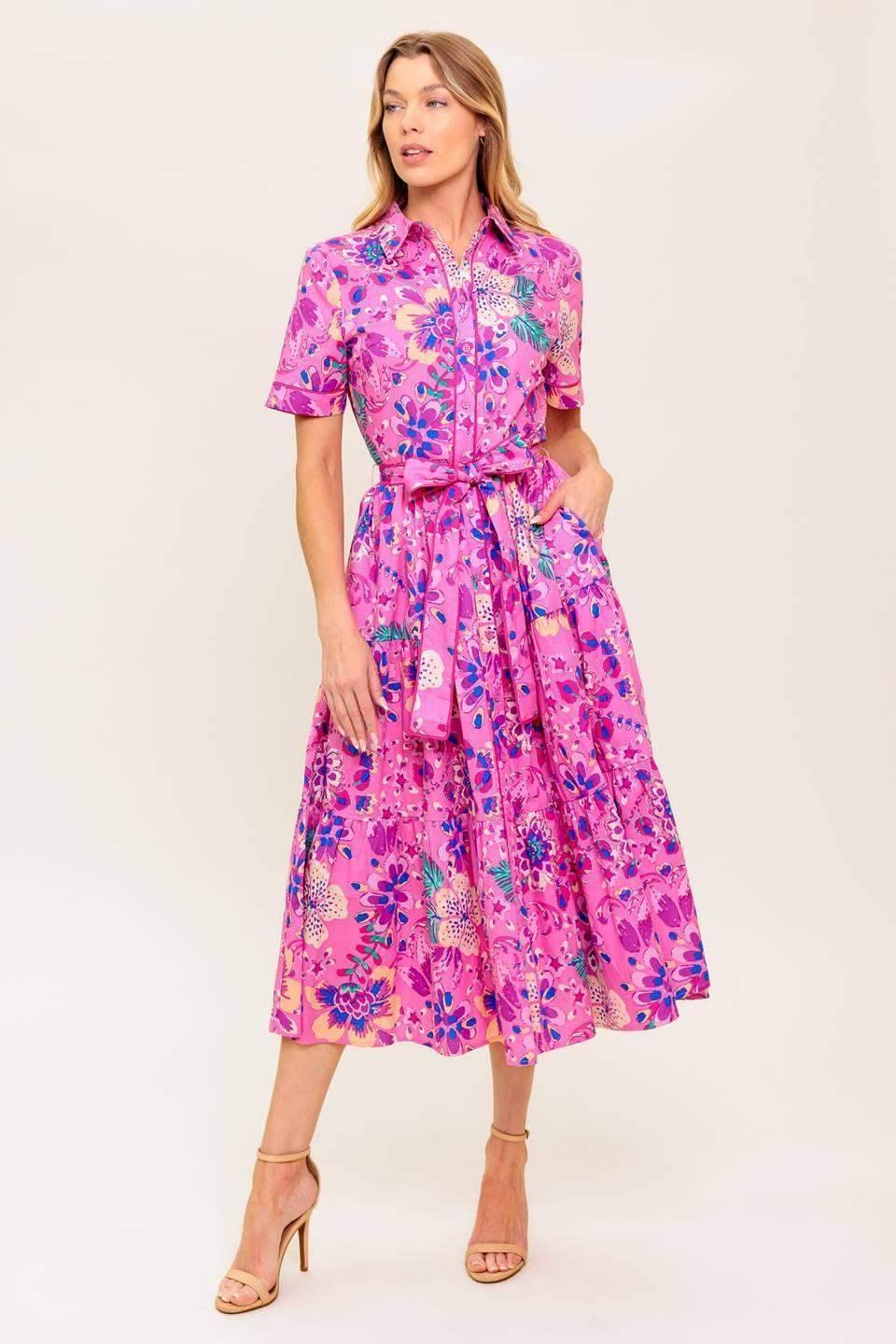 PETAL PRESS - PINK & PURPLE FLORAL MIDI DRESS