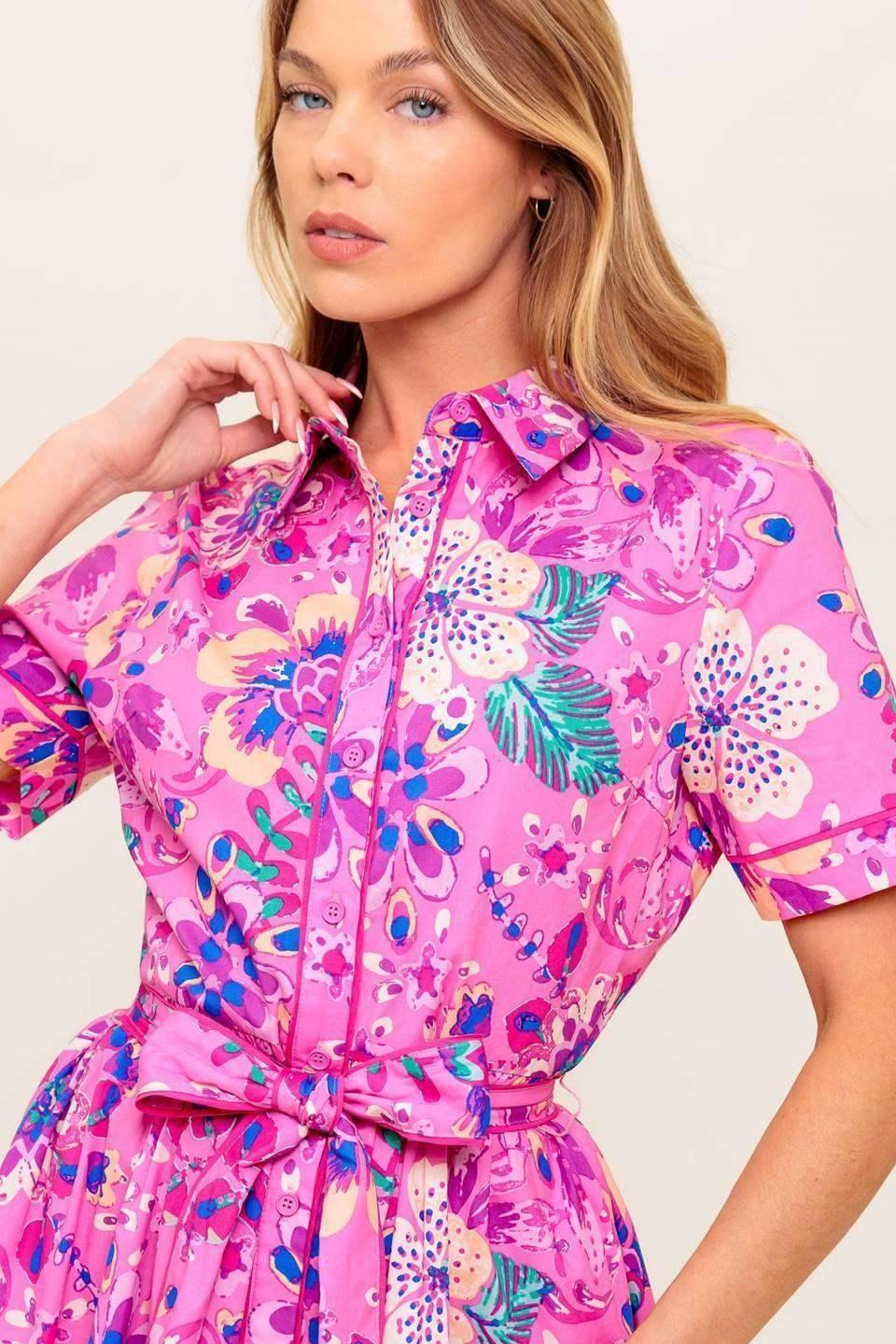 PETAL PRESS - PINK & PURPLE FLORAL MIDI DRESS