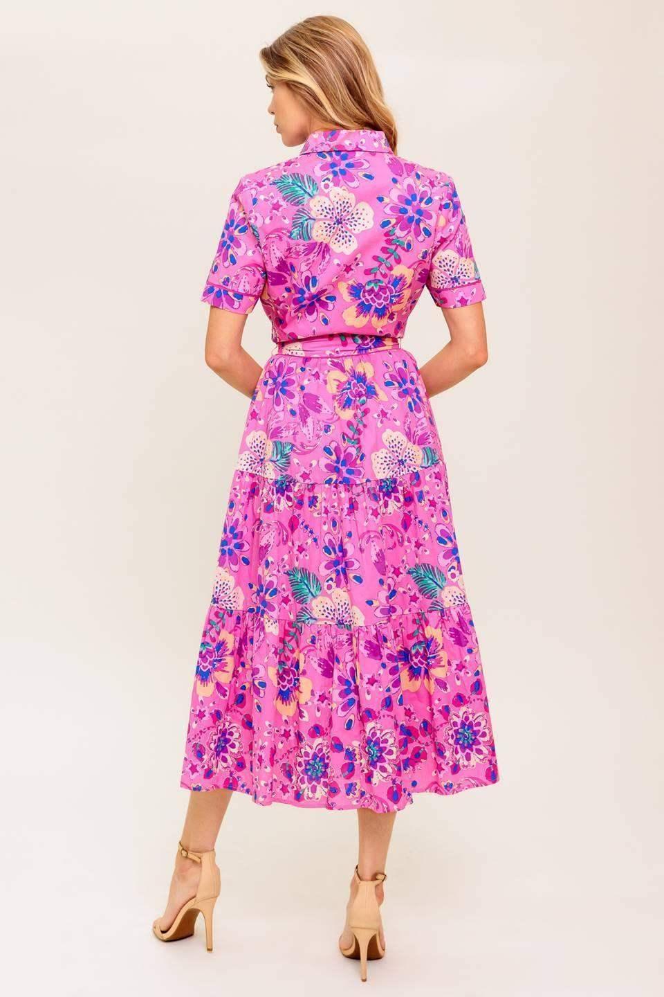 PETAL PRESS - PINK & PURPLE FLORAL MIDI DRESS