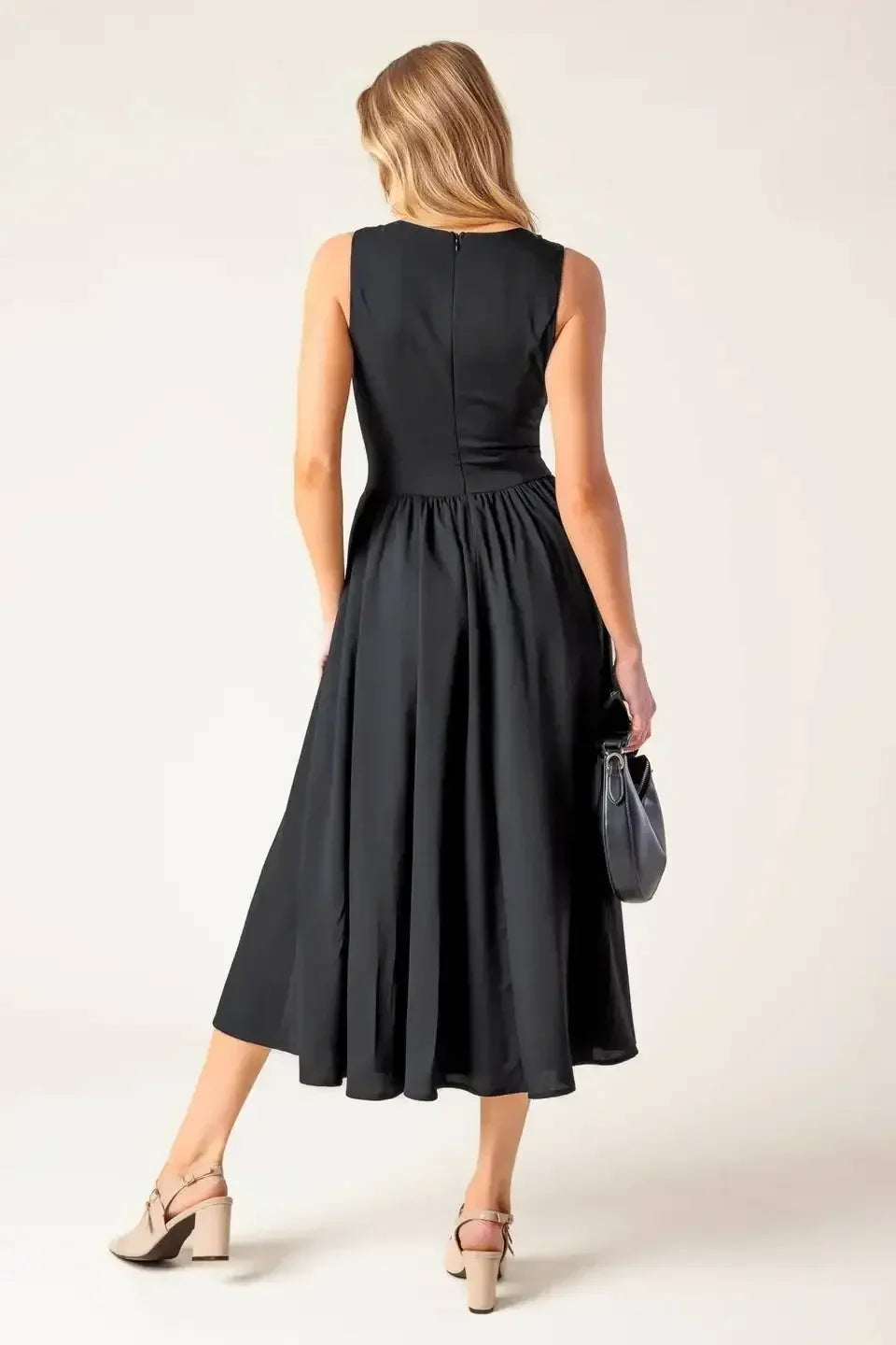 FOR THE RECORD SCALLOP-V MIDI DRESS - BLACK