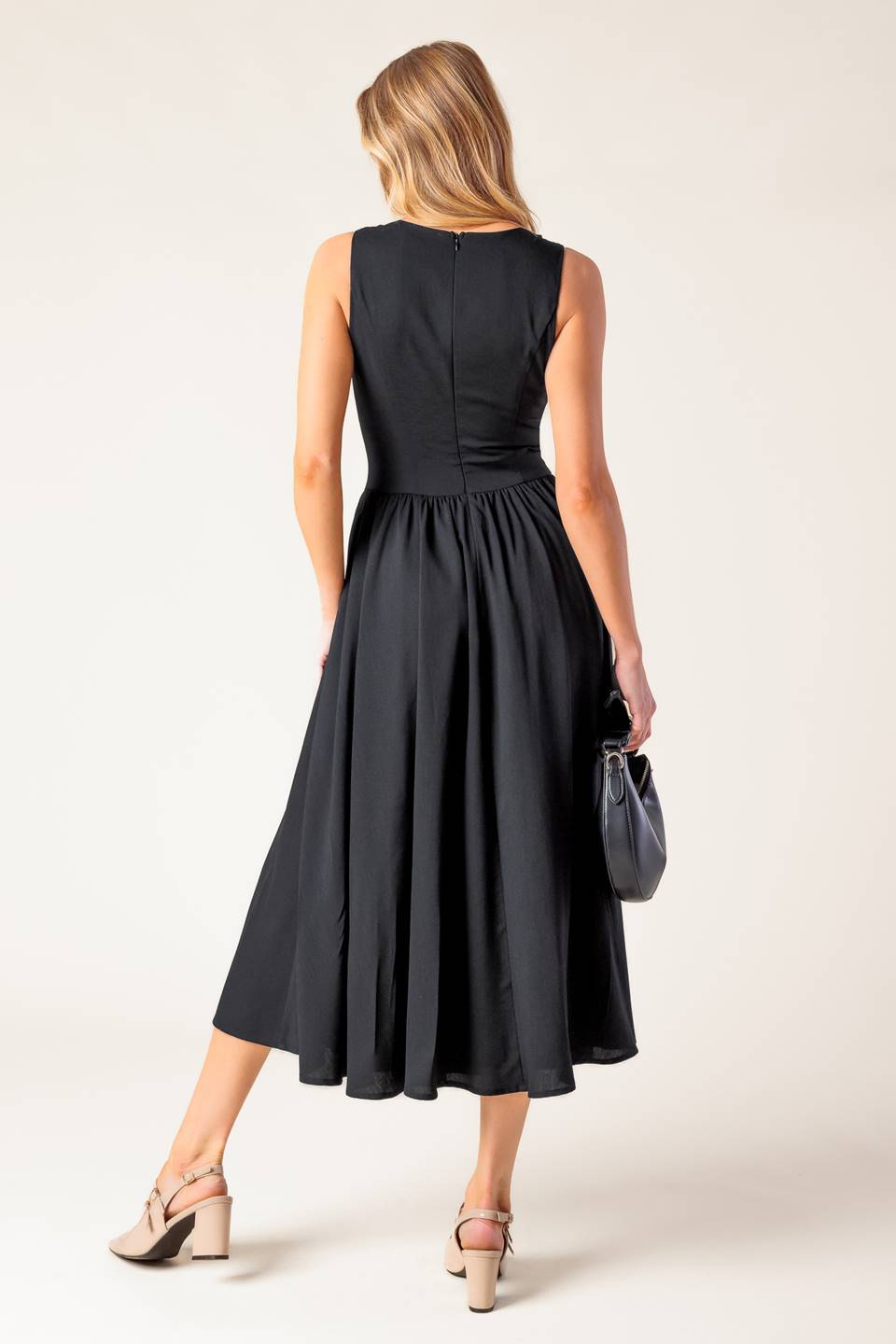 FOR THE RECORD SCALLOP-V MIDI DRESS - BLACK