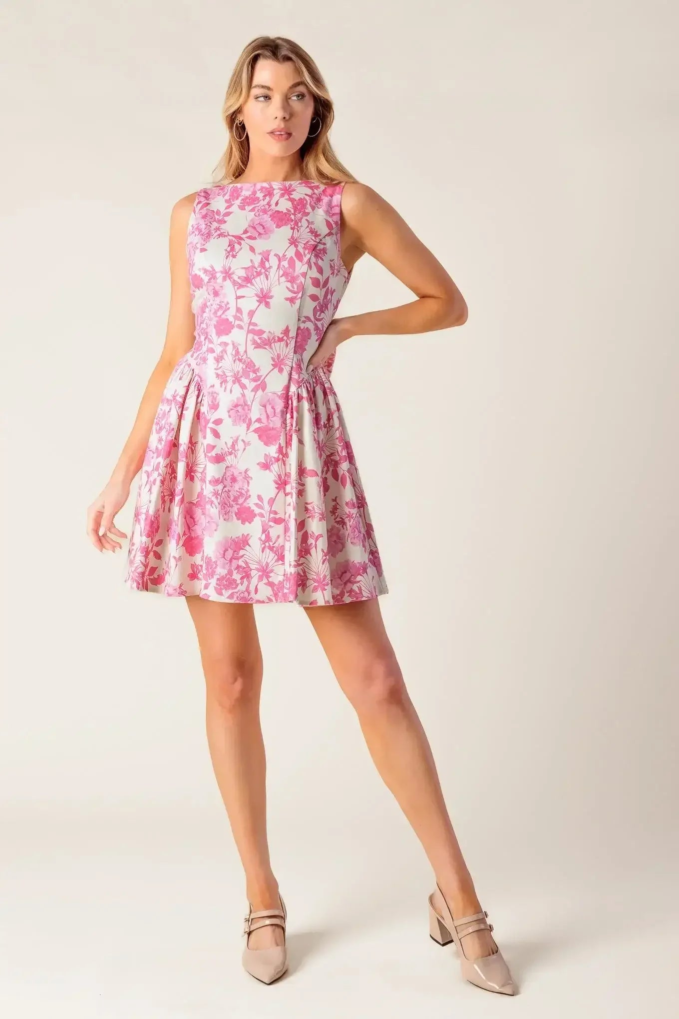 PROVINCIAL PETALS MINI DRESS WITH BOW - PINK