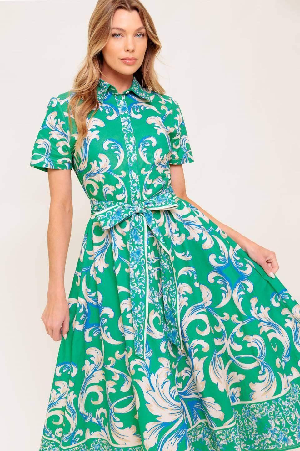 SUMMER BOUQUET SHIRT DRESS - GREEN
