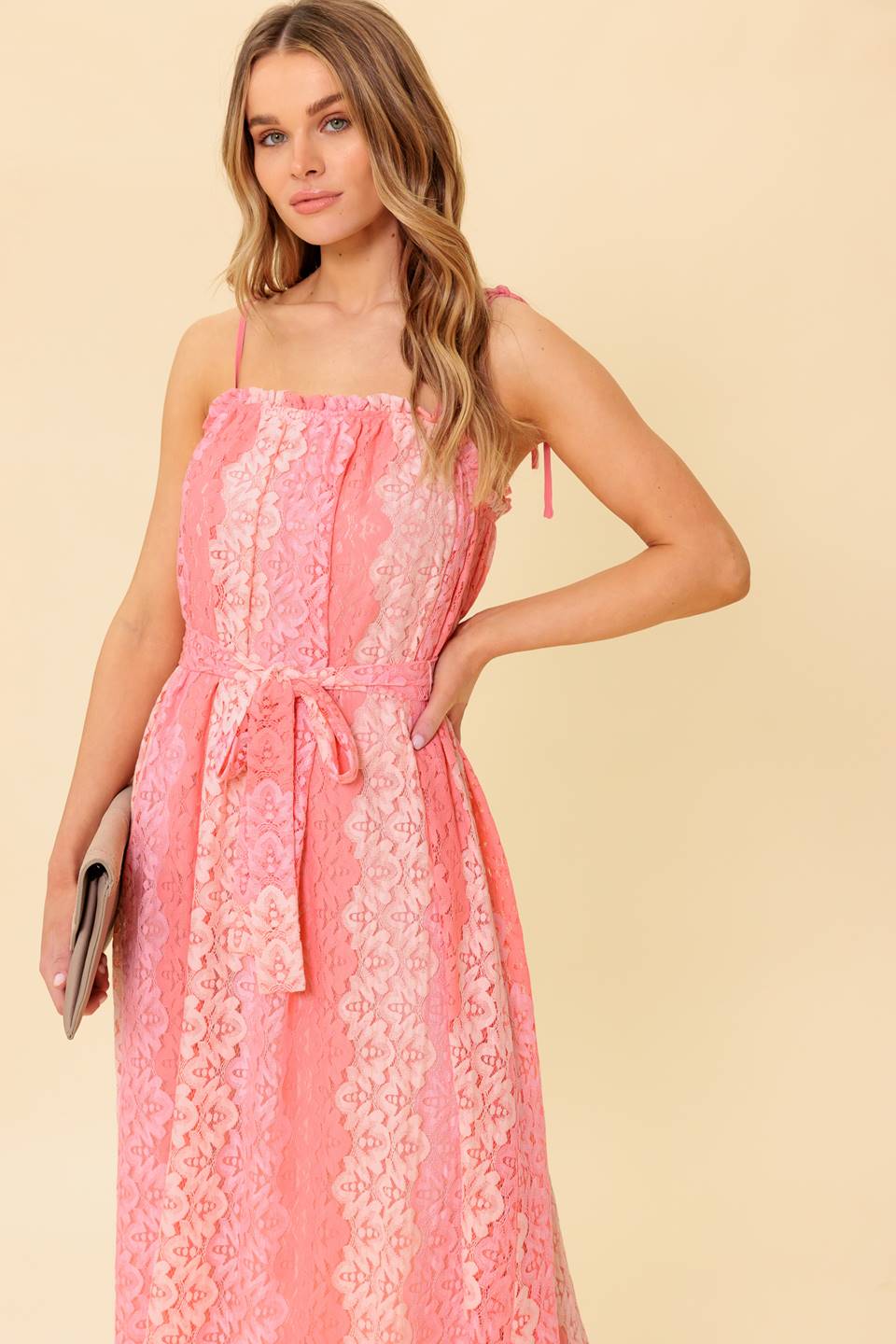 TAILOR MADE LACE MIDI DRESS - PEACH