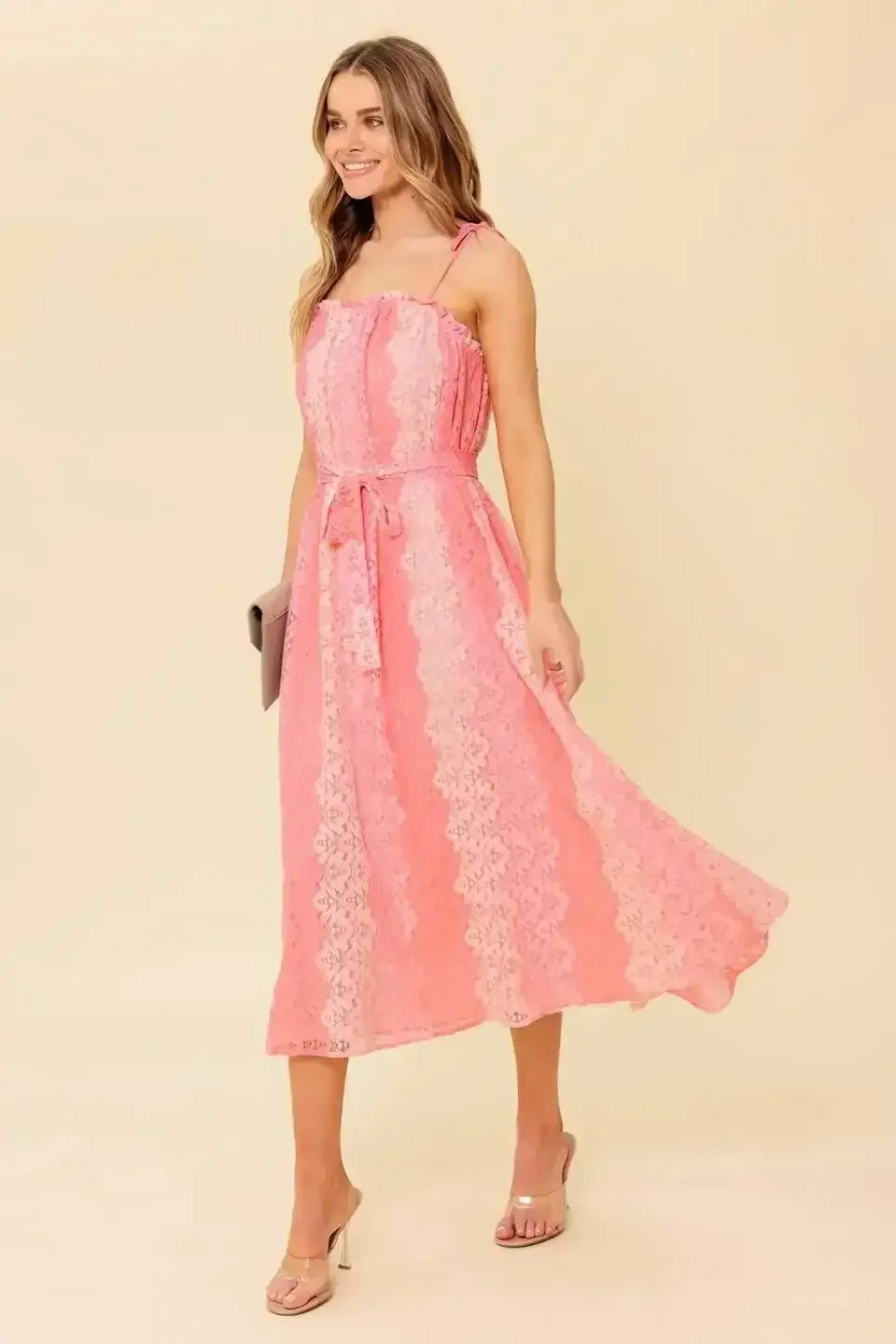TAILOR MADE LACE MIDI DRESS - PEACH